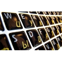 Силиконовые наклейки на клавиатуру ноутбука черные с желтыми символами